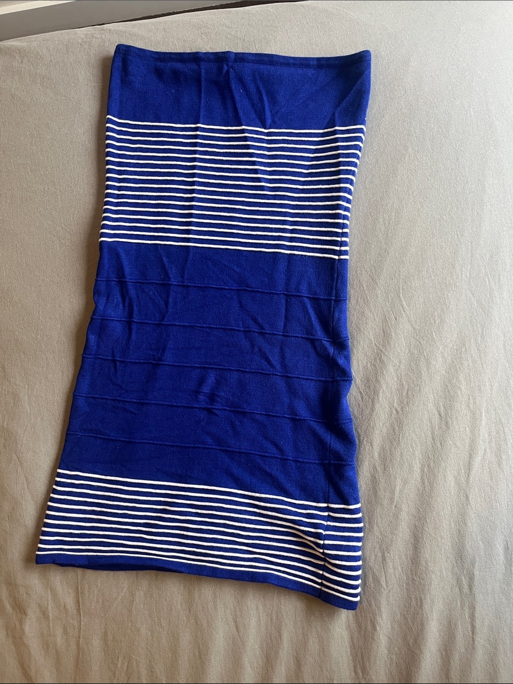 Blue and White Striped Knit Mini Dress